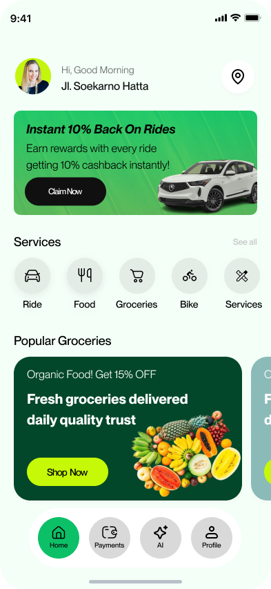 VEVGO app — Home