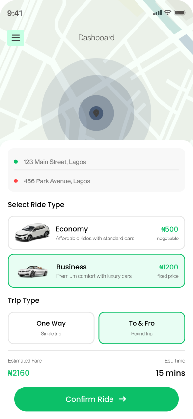 VEVGO app — Rides